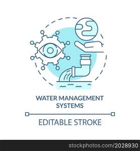 Water management system blue concept icon. Control of water resources movement. Urban service database abstract idea thin line illustration. Vector isolated outline color drawing. Editable stroke. Water management system blue concept icon