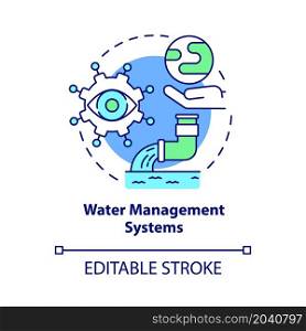 Water management system concept icon. Control of water resources movement. Urban service database abstract idea thin line illustration. Vector isolated outline color drawing. Editable stroke. Water management system concept icon