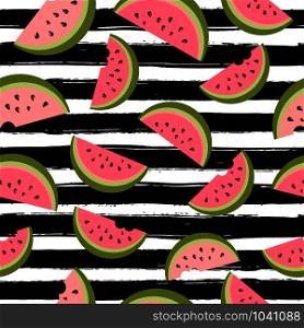 Water Melon Seamless Pattern Striped Vector Illustration of fruits.. Water Melon Seamless Pattern Striped Vector Illustration