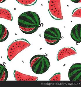 Water Melon Seamless Pattern Vector Illustration isolated on white background. Water Melon Seamless Pattern Vector Illustration isolated on white background.