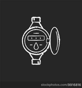 Water meter chalk white icon on black background. Measuring liquid volume. Residential and commercial building units. Public water supply system. Isolated vector chalkboard illustration. Water meter chalk white icon on black background