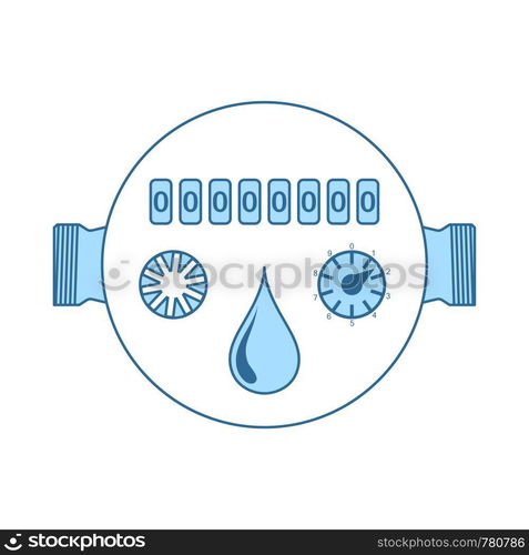 Water Meter Icon. Thin Line With Blue Fill Design. Vector Illustration.