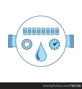 Water Meter Icon. Thin Line With Blue Fill Design. Vector Illustration.