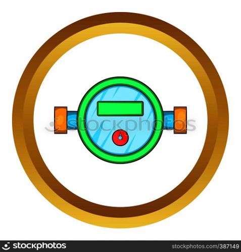 Water meter vector icon in golden circle, cartoon style isolated on white background. Water meter vector icon