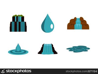 Water nature icon set. Flat set of water nature vector icons for web design isolated on white background. Water nature icon set, flat style
