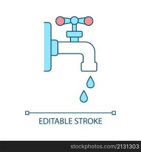 Water outflow RGB color icon. Water efficient usage and saving. Climate change prevention. Faucet drainage. Isolated vector illustration. Simple filled line drawing. Editable stroke. Arial font used. Water outflow RGB color icon
