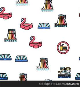 Water Park Attraction And Pool Vector Seamless Pattern Thin Line Illustration. Water Park Attraction And Pool Vector Seamless Pattern