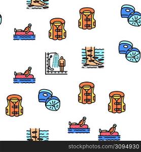 Water Park Attraction And Pool Vector Seamless Pattern Thin Line Illustration. Water Park Attraction And Pool Vector Seamless Pattern