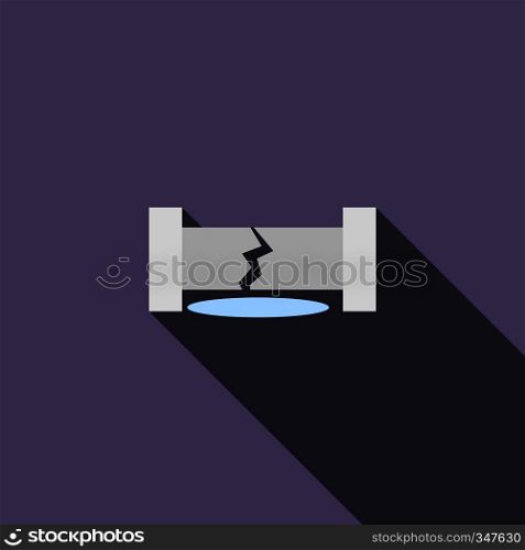 Water pipe broken icon in flat style on a violet background. Water pipe broken icon, flat style