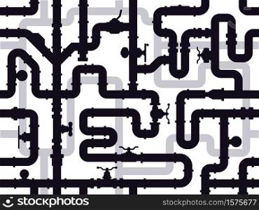 Water pipes pattern. Industry pipeline heating system, engineering water tube seamless pattern, pipeline construction vector illustration. Pattern endless seamless, plumbing wallpaper. Water pipes pattern. Industry pipeline heating system, engineering water tube seamless pattern, pipeline construction vector illustration