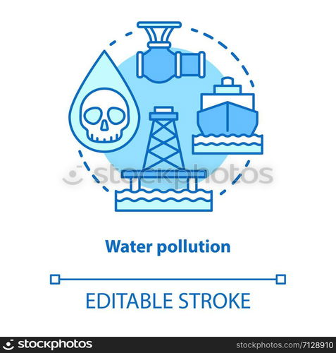 Water pollution concept icon. High seas waste contamination idea thin line illustration. Ecological water problems and disaster prevention. Vector isolated outline drawing. Editable stroke