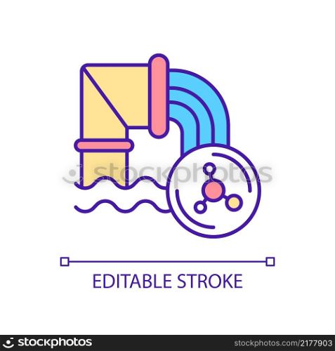 Water pollution RGB color icon. Industrial contamination. Chemical material. Water intoxication. Isolated vector illustration. Simple filled line drawing. Editable stroke. Arial font used. Water pollution RGB color icon