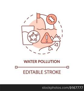 Water pollution terracotta concept icon. Contamination. Hydro source threat abstract idea thin line illustration. Isolated outline drawing. Editable stroke. Arial, Myriad Pro-Bold fonts used. Water pollution terracotta concept icon