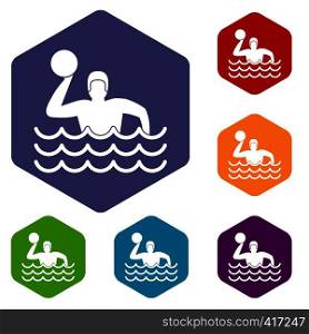 Water polo icons set rhombus in different colors isolated on white background. Water polo icons set