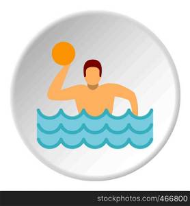 Water polo player in swimming pool icon in flat circle isolated vector illustration for web. Water polo player in swimming pool icon circle