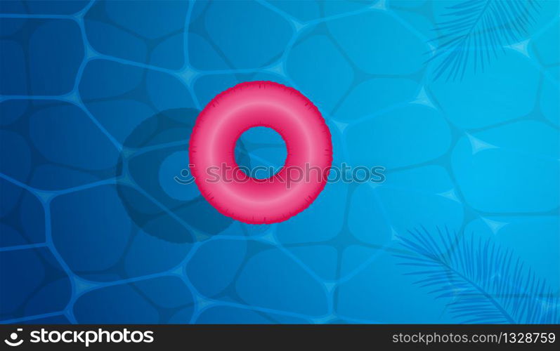 Water pool summer background with pink pool float ring.