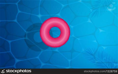 Water pool summer background with pink pool float ring.