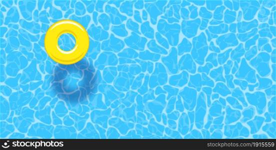 Water pool summer background with yellow pool float ring. Colorful vector poster template for summer holiday. Hello summer web banner. Vector illustration in flat style. Water pool summer