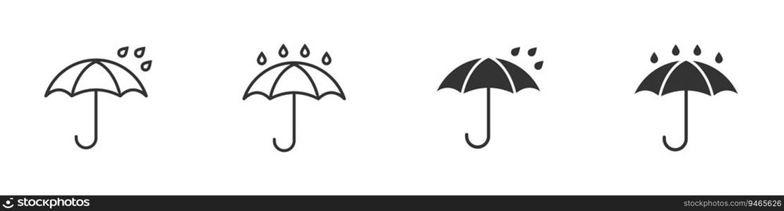 Water proof icon set. Umbrella and rain drops. Waterproof symbol.