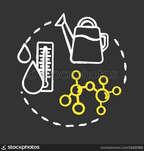 Water quality chalk RGB color concept icon. Rainwater or melted snow. Home gardening. Watering houseplants idea. Vector isolated chalkboard illustration on black background