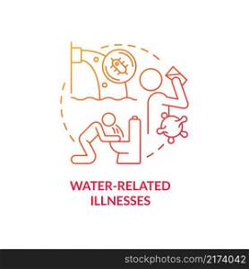 Water related illnesses red gradient concept icon. Climate change and health abstract idea thin line illustration. Isolated outline drawing. Editable stroke. Roboto-Medium, Myriad Pro-Bold fonts used. Water related illnesses red gradient concept icon