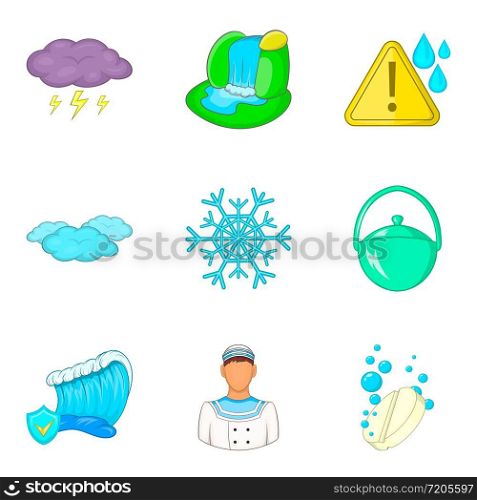 Water reservoir icons set. Cartoon set of 9 water reservoir vector icons for web isolated on white background. Water reservoir icons set, cartoon style