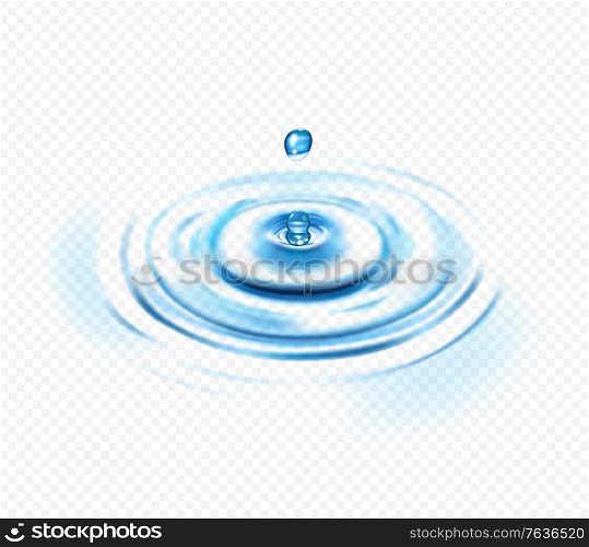 Water ripple realistic transparent concept with drop and circle vector illustration
