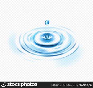 Water ripple realistic transparent concept with drop and circle vector illustration