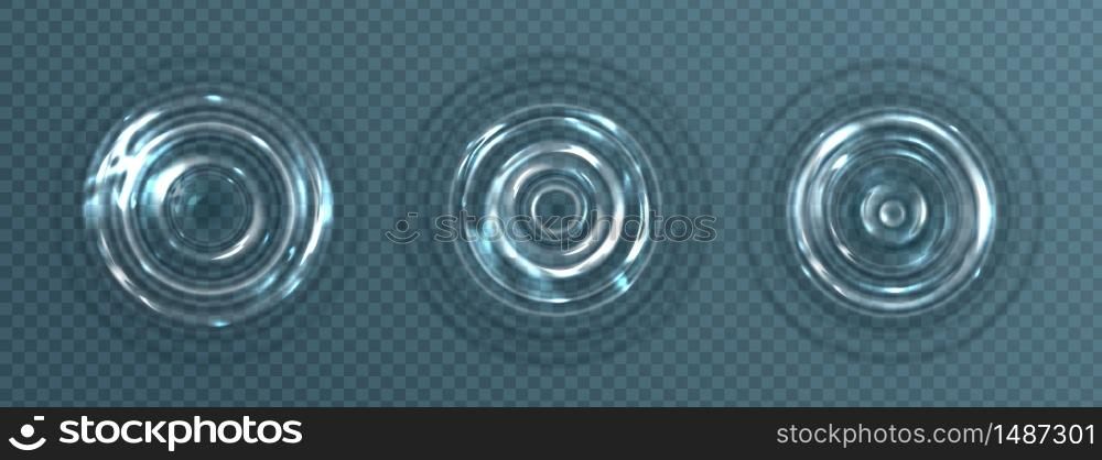 Water ripple with circle waves isolated on transparent background. Vector realistic concentric rings on liquid surface from falling drop. Ripple effect on clear aqua top view. Ripple effect with circle waves on water surface