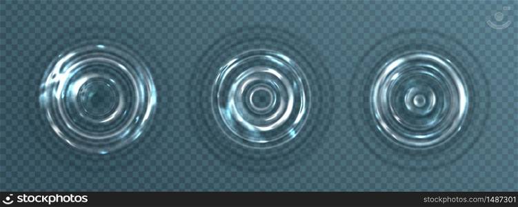 Water ripple with circle waves isolated on transparent background. Vector realistic concentric rings on liquid surface from falling drop. Ripple effect on clear aqua top view. Ripple effect with circle waves on water surface