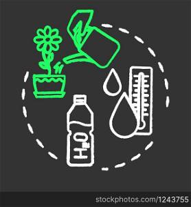 Water room temperature chalk RGB color concept icon. Appropriate temp maintainence. Indoor flowers care. Watering plants idea. Vector isolated chalkboard illustration on black background