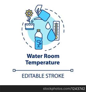 Water room temperature concept icon. Appropriate temp maintenance. Indoor flowers care. Watering plants idea thin line illustration. Vector isolated outline RGB color drawing. Editable stroke