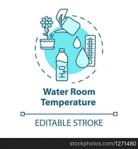 Water room temperature concept icon. Indoor flowers care. Appropriate temp maintainence. Watering plants idea thin line illustration. Vector isolated outline RGB color drawing. Editable stroke