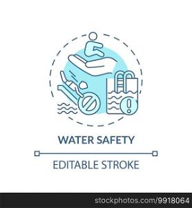 Water safety turquoise concept icon. Drowning prevention. Children rescue. Caution for danger. Child safety idea thin line illustration. Vector isolated outline RGB color drawing. Editable stroke. Water safety turquoise concept icon