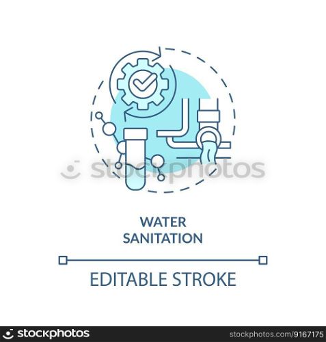 Water sanitation turquoise concept icon. Wastewater. Liquid sources management abstract idea thin line illustration. Isolated outline drawing. Editable stroke. Arial, Myriad Pro-Bold fonts used. Water sanitation turquoise concept icon