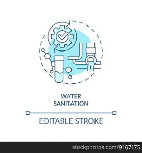 Water sanitation turquoise concept icon. Wastewater. Liquid sources management abstract idea thin line illustration. Isolated outline drawing. Editable stroke. Arial, Myriad Pro-Bold fonts used. Water sanitation turquoise concept icon
