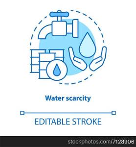 Water scarcity concept icon. Lack of clean drinking pure water idea thin line illustration. Resources management and rational consumption. Vector isolated outline drawing. Editable stroke