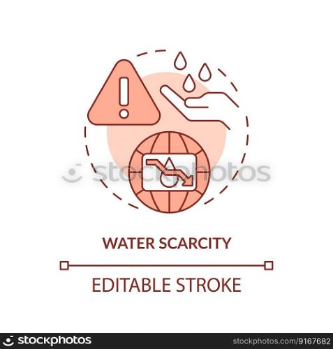 Water scarcity terracotta concept icon. Lack of fresh aqua. Hydro source threat abstract idea thin line illustration. Isolated outline drawing. Editable stroke. Arial, Myriad Pro-Bold fonts used. Water scarcity terracotta concept icon