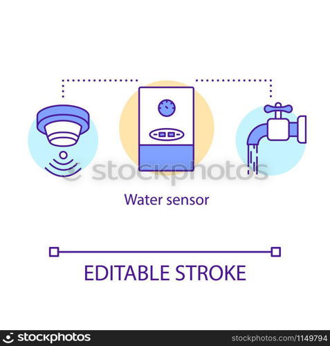 Water sensor concept icon. Aqua detector. Water leak detection. Home automation system for smart bathroom idea thin line illustration. Vector isolated outline drawing. Editable stroke