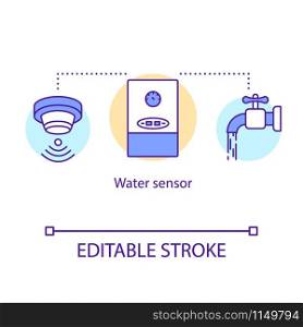 Water sensor concept icon. Aqua detector. Water leak detection. Home automation system for smart bathroom idea thin line illustration. Vector isolated outline drawing. Editable stroke