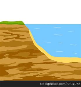 Water shore. Land in cross section. Coast of pond and bottom of lake. Ecology and geology. Flat cartoon illustration. Water shore. Land in cross section.