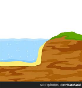 Water shore. Land in cross section. Ecology and geology. Flat cartoon illustration. Coast of pond and bottom of lake. Water shore. Land in cross section.