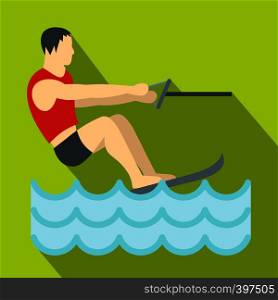 Water skiing icon. Flat illustration of water skiing vector icon for web. Water skiing icon, flat style