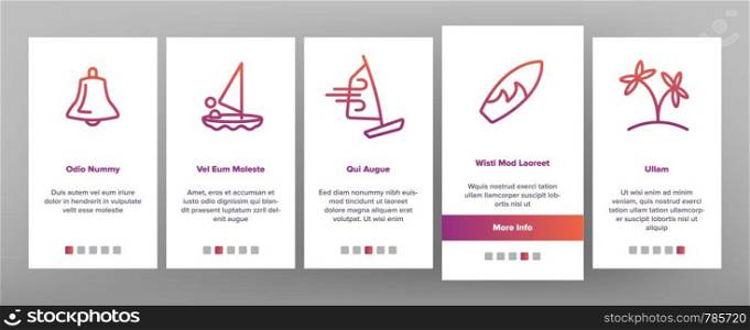 Water Skiing, Windsurfing Linear Vector Onboarding Mobile App Page Screen. Windsurfing Sport Thin Line Contour Symbols Pack. Extreme Summer Leisure. Wakeboarding, Paragliding Illustrations. Water Skiing, Windsurfing Linear Vector Onboarding