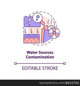 Water sources contamination concept icon. Geothermal energy disadvantage abstract idea thin line illustration. Isolated outline drawing. Editable stroke. Arial, Myriad Pro-Bold fonts used. Water sources contamination concept icon
