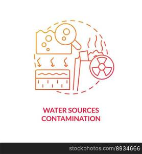 Water sources contamination red gradient concept icon. Ecological issue. Geothermal energy disadvantage abstract idea thin line illustration. Isolated outline drawing. Myriad Pro-Bold font used. Water sources contamination red gradient concept icon
