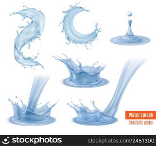 Water splash dynamic realistic images conveying movement mood beautiful elements for your designs set isolated vector illustration . Water Splashes Realistic Set