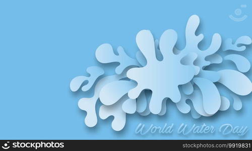 Water splash with drops in paper cut style. Vector illustration.