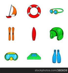 Water sport icons set. Cartoon illustration of 9 water sport vector icons for web. Water sport icons set, cartoon style