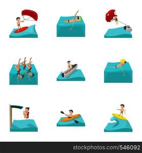 Water sport icons set. Cartoon illustration of 9 water sport vector icons for web. Water sport icons set, cartoon style